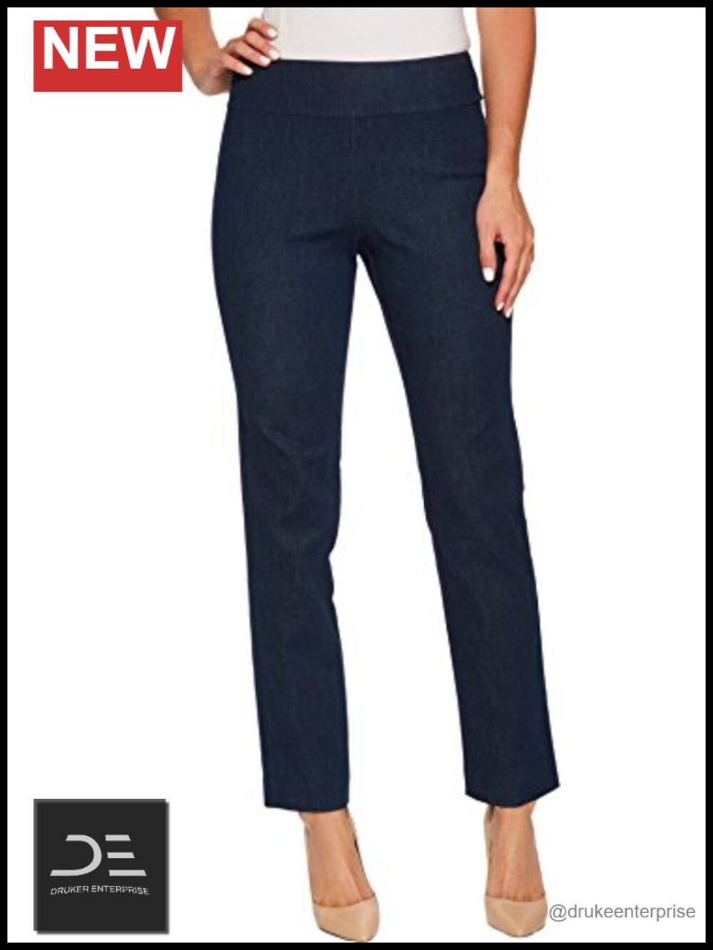 Krazy Larry Pull-On Denim Ankle Pants High Rise Skinny Cotton Spandex Tummy